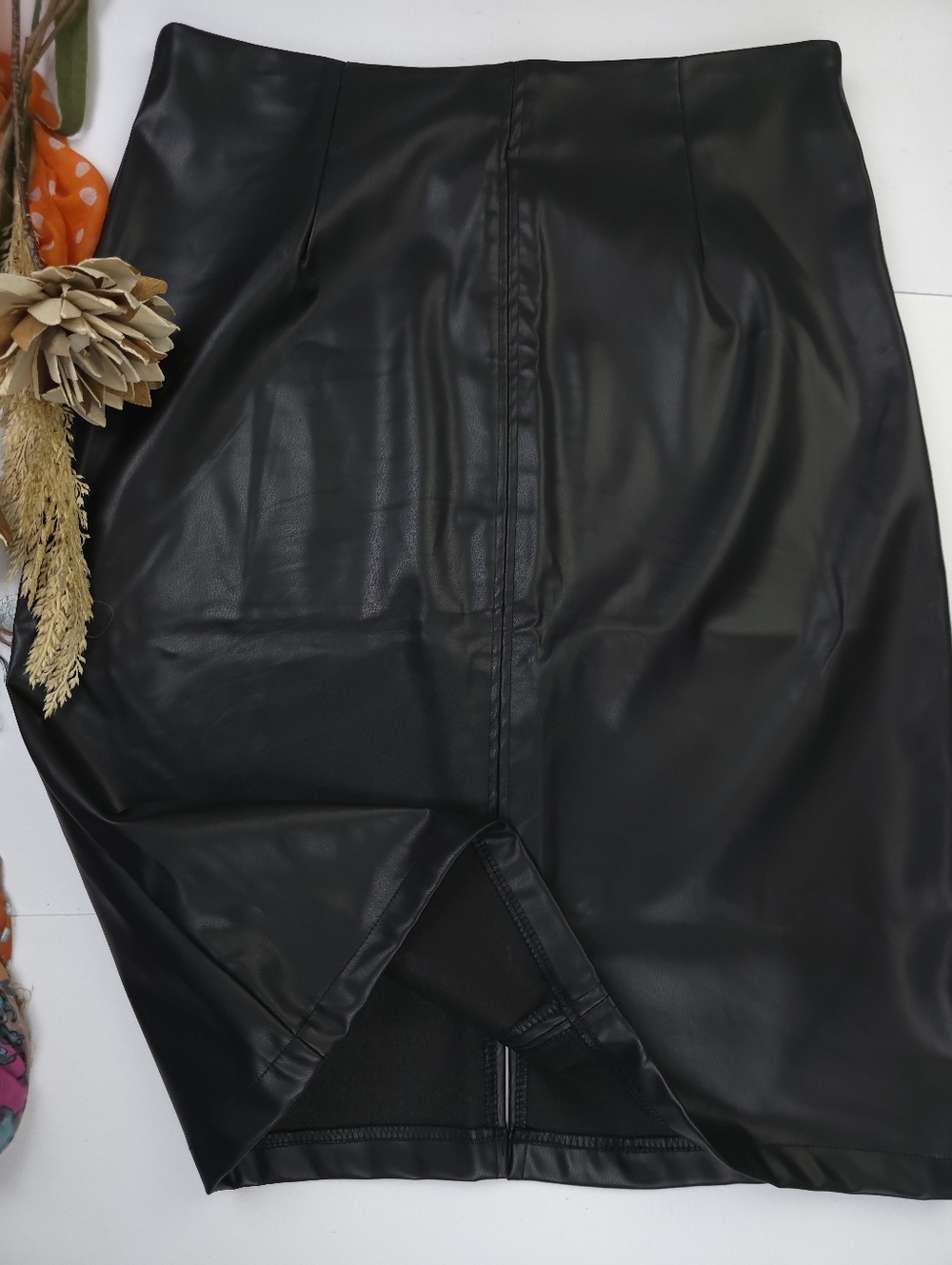 Ranlege Black Faux Leather Skirt Sz L - Picture 4 of 6